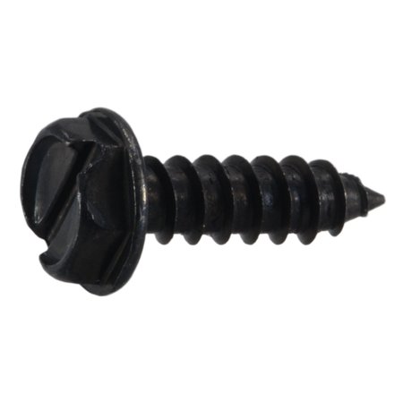 Sheet Metal Screw, #7 X 1/2 In, Black Oxide Steel Hex Head Slotted Drive, 30 PK